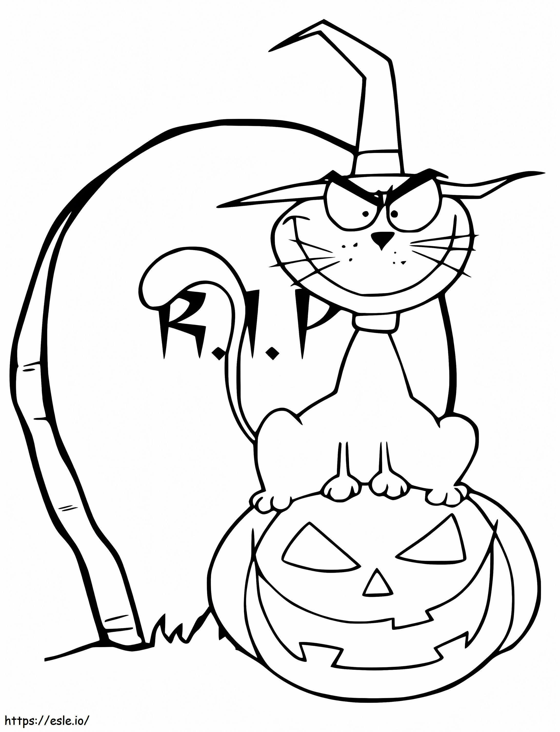 Coloriage Chat effrayant d'Halloween à imprimer dessin