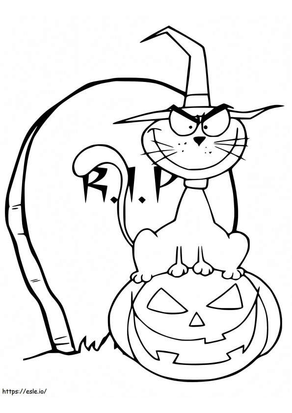 Griezelige Halloween-kat kleurplaat