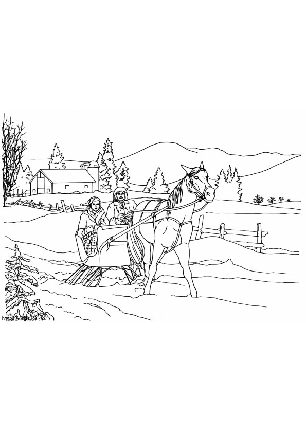 Kuda dan Kereta Luncur Gambar Mewarnai