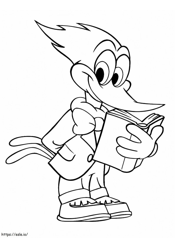 Woody Woodpeckerin lukeminen värityskuva