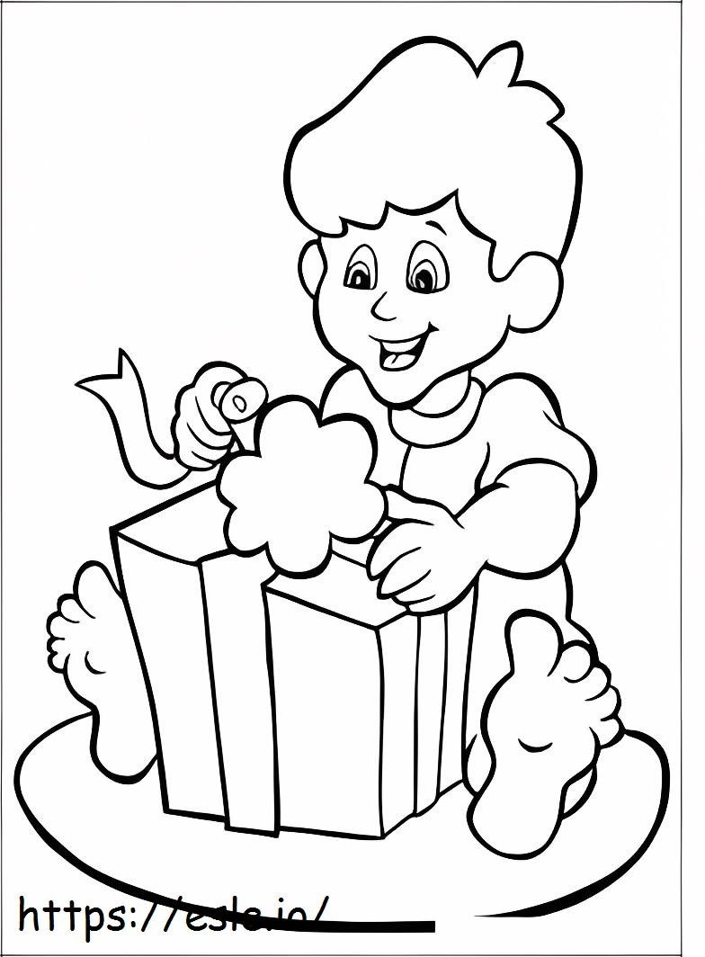 Boy Opening Gift Box coloring page