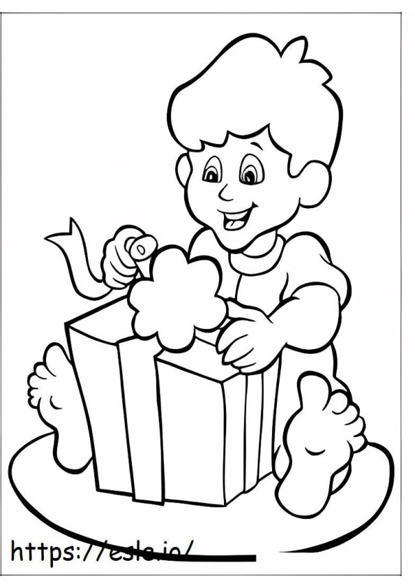 Chłopiec otwierający pudełko na prezent kolorowanka