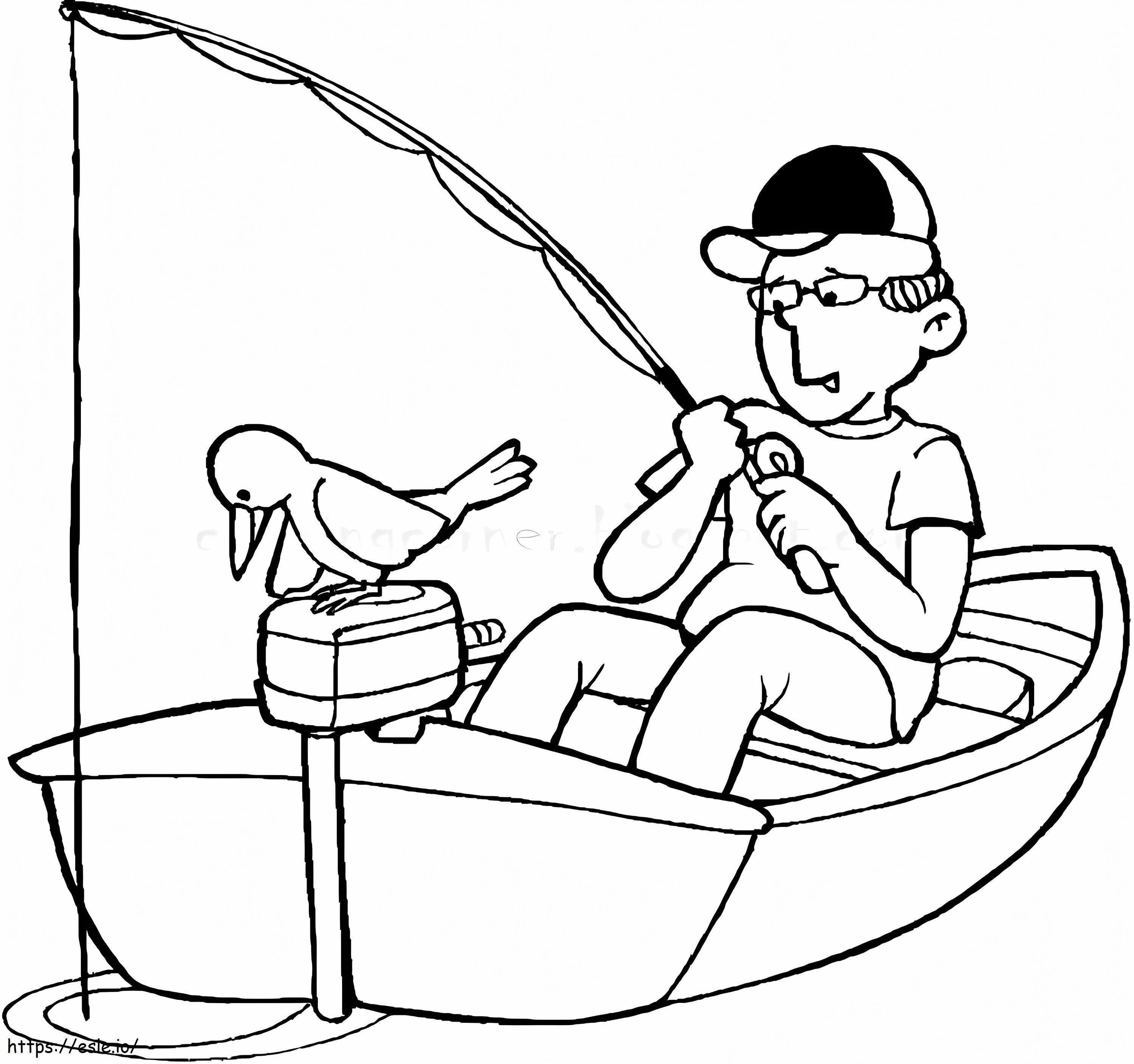 Un bărbat care pescuiește pe barcă de colorat