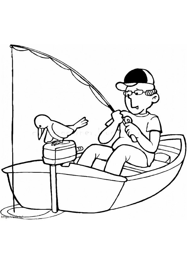 Ein Mann, der auf einem Boot fischt ausmalbilder