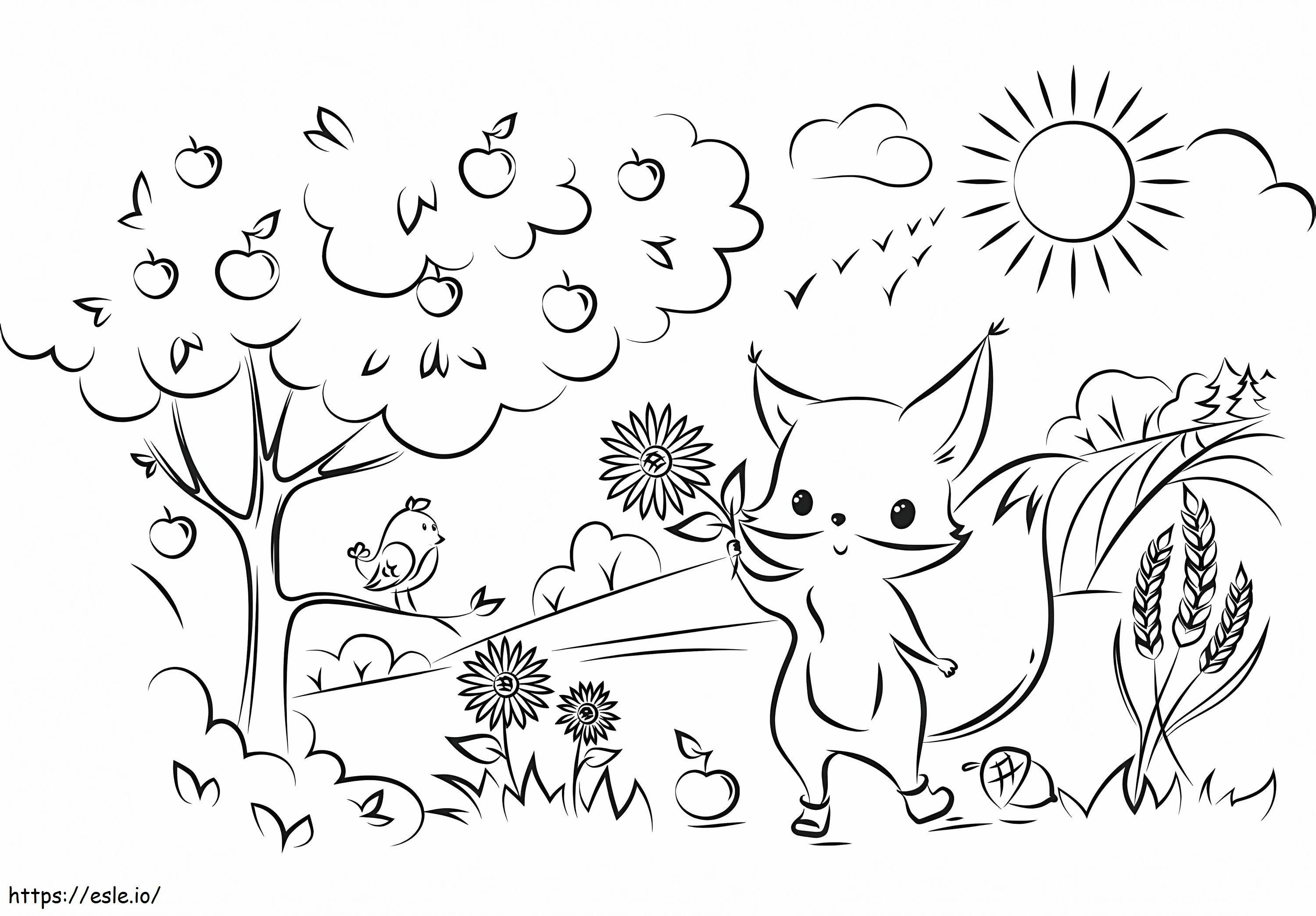 Cute Fox With Flower coloring page