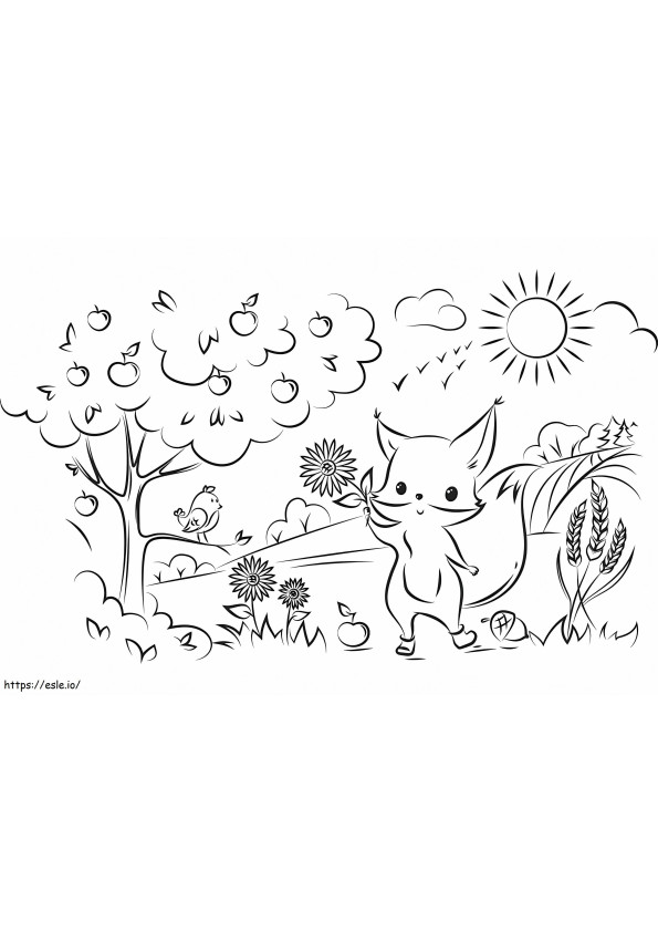 Cute Fox With Flower coloring page