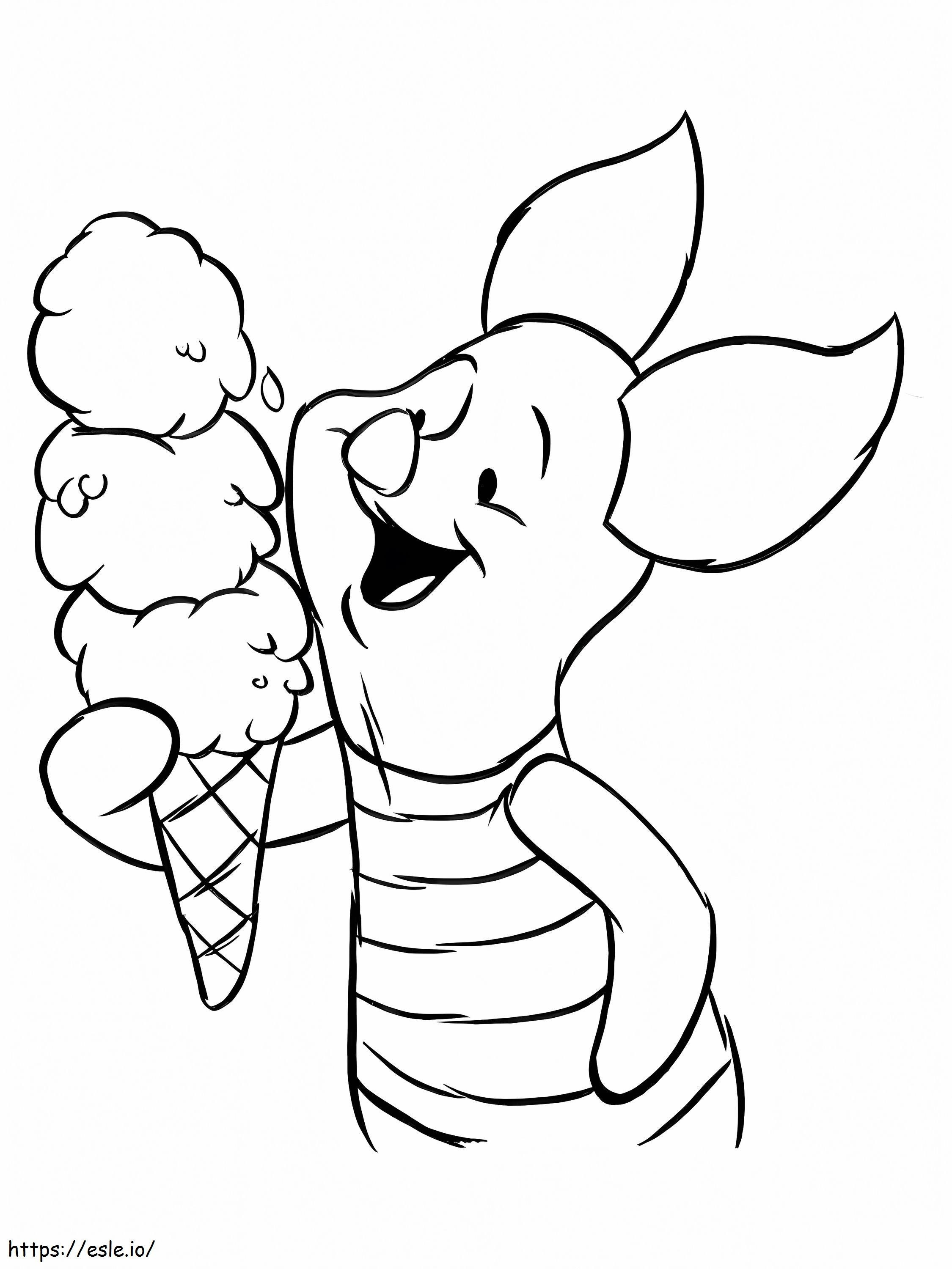 Porsas syö jäätelöä värityskuva