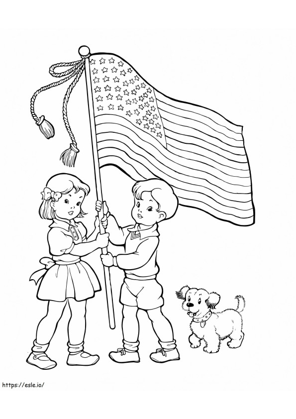 Coloriage Enfants avec le jour du drapeau à imprimer dessin