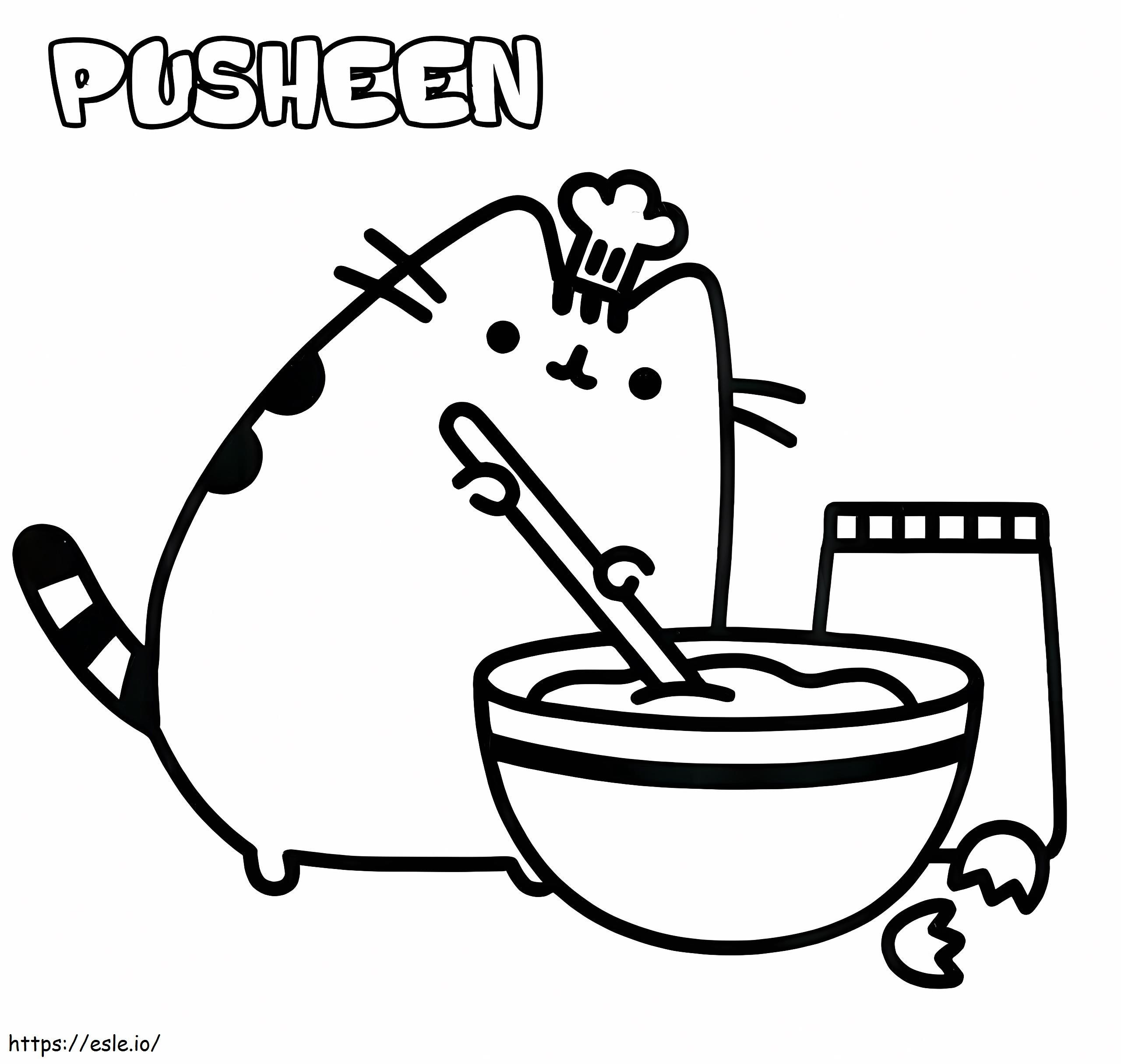 Chef Pusheen Makes Cakes coloring page