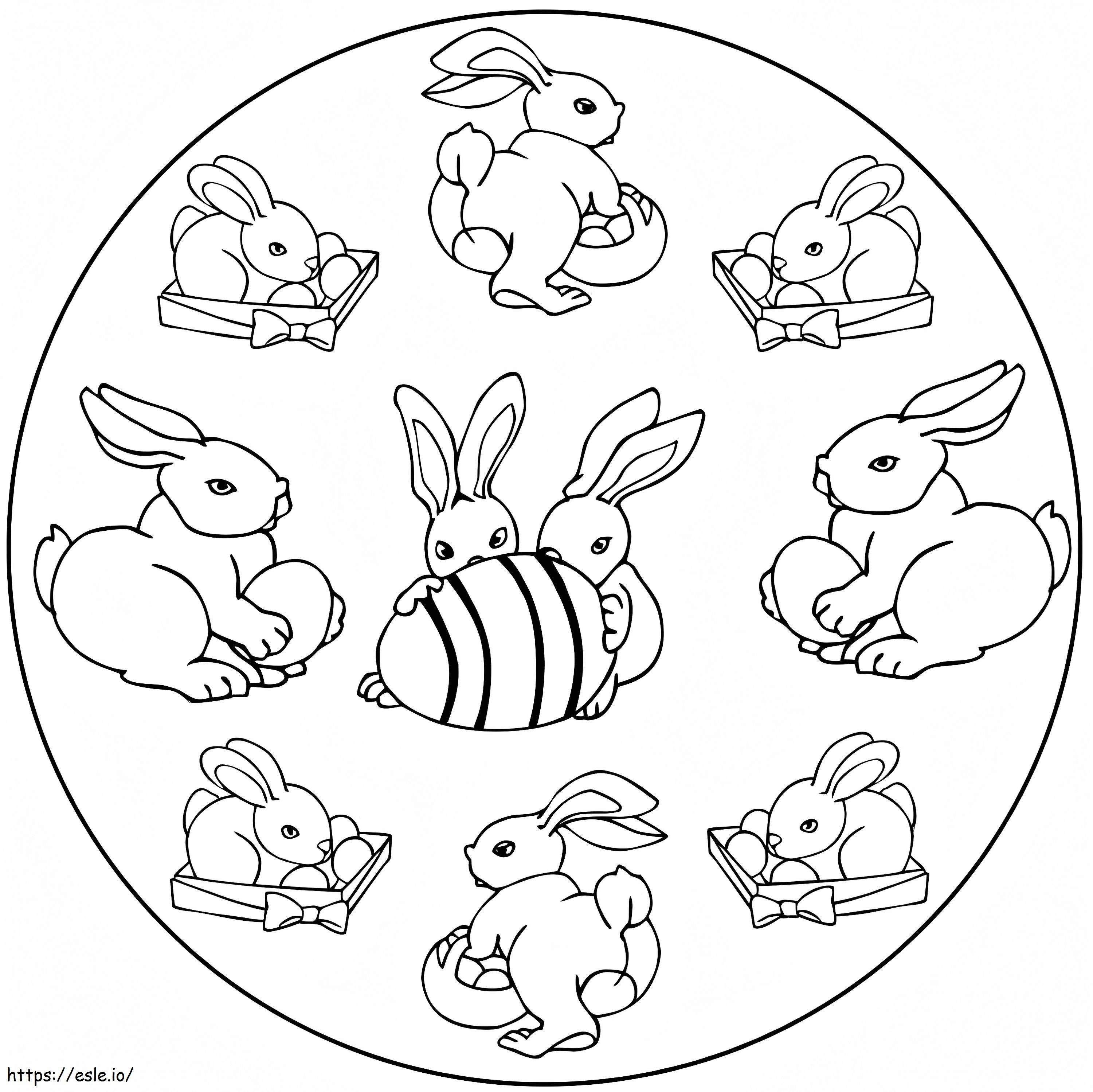 Mandala de Pascua de Conejos para colorear