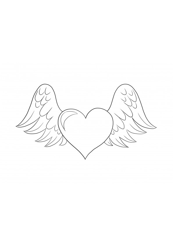 Image de coloriage de coeur avec des ailes pour les enfants à télécharger gratuitement