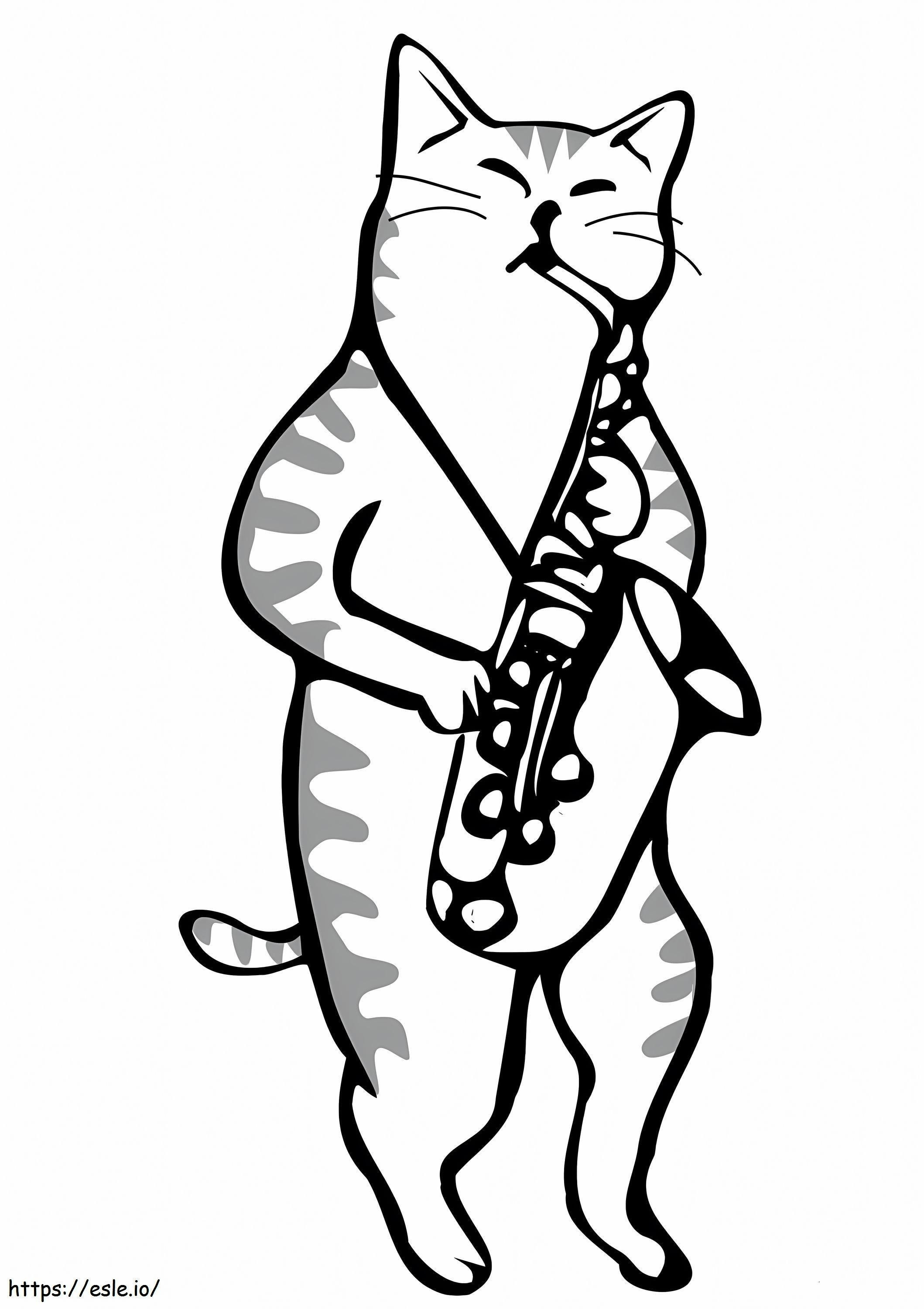 Coloriage Chat jouant du saxophone à imprimer dessin