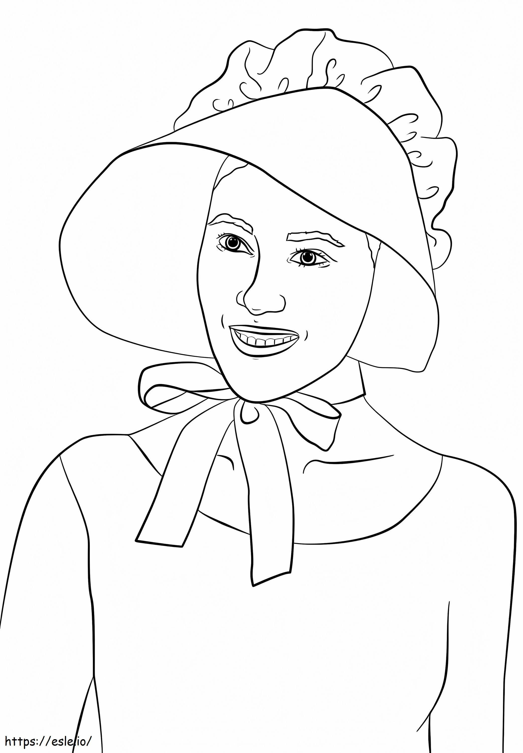 Dziewczyna ubrana w czapkę pielgrzyma kolorowanka