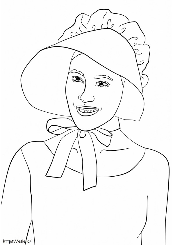 Coloriage Fille portant un bonnet de pèlerin à imprimer dessin
