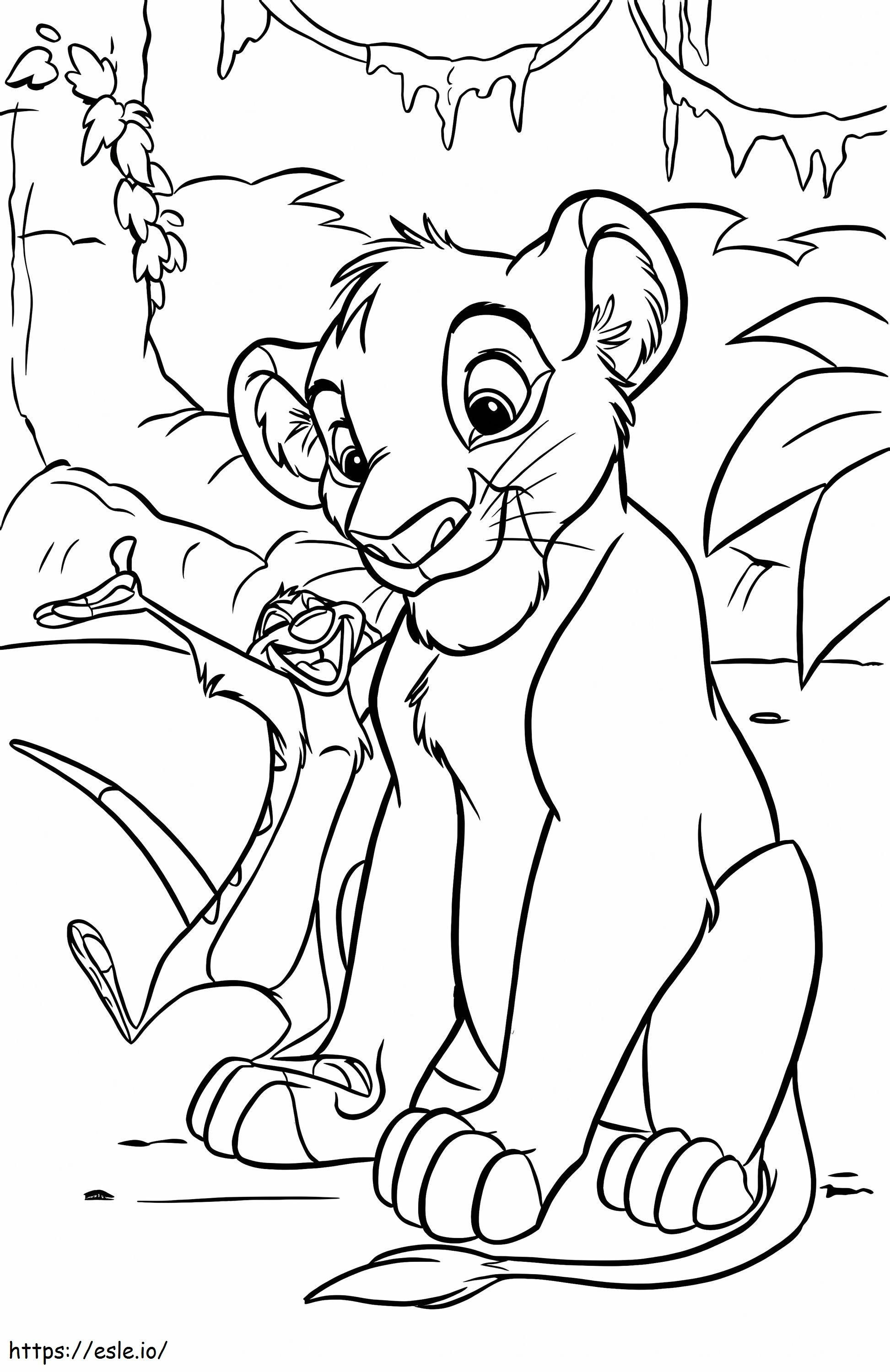 Coloriage Simba dans une forêt à imprimer dessin