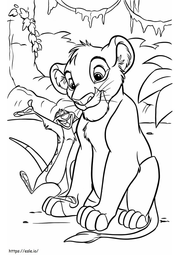 Coloriage Simba dans une forêt à imprimer dessin