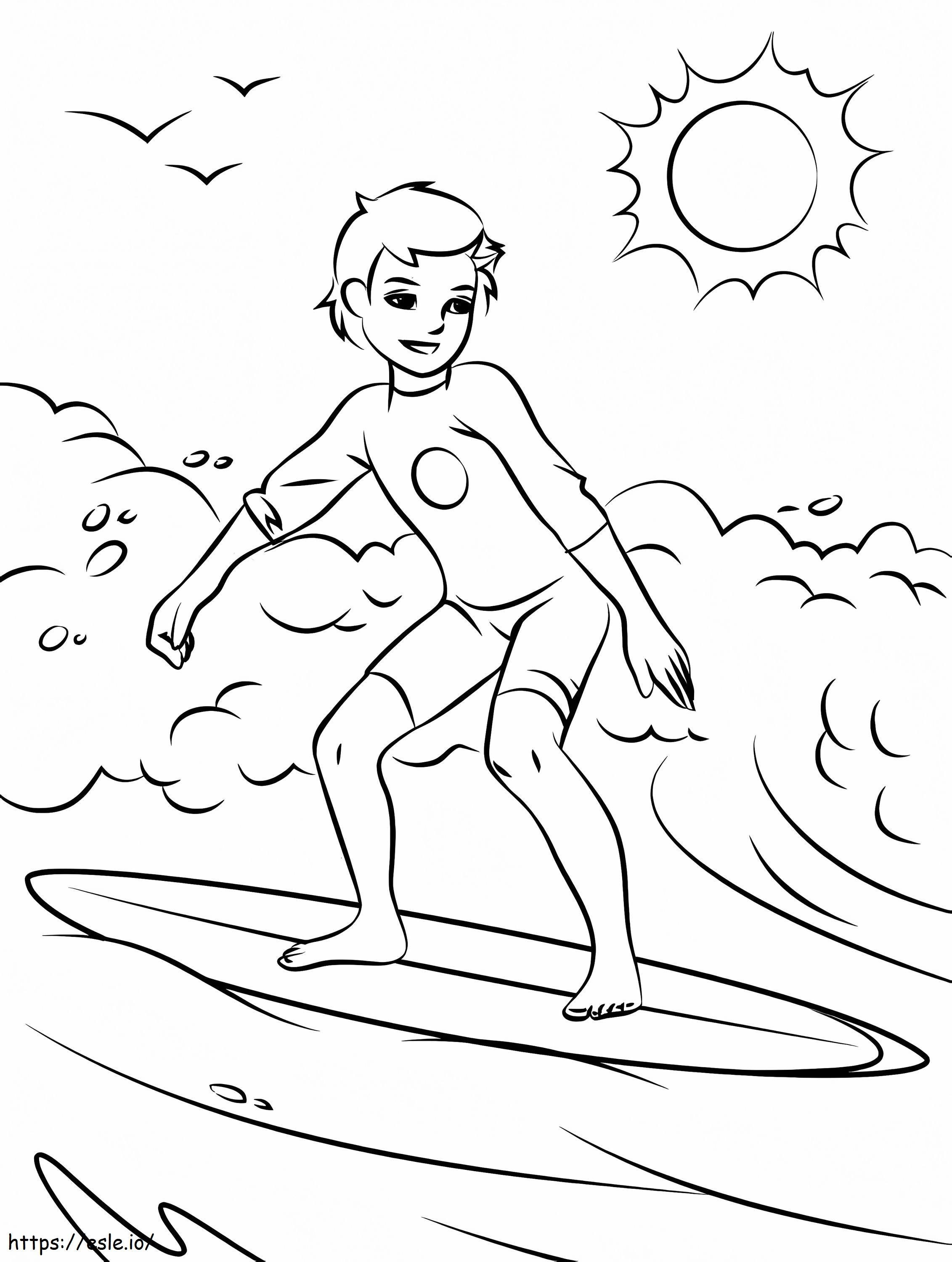 chico surfista para colorear