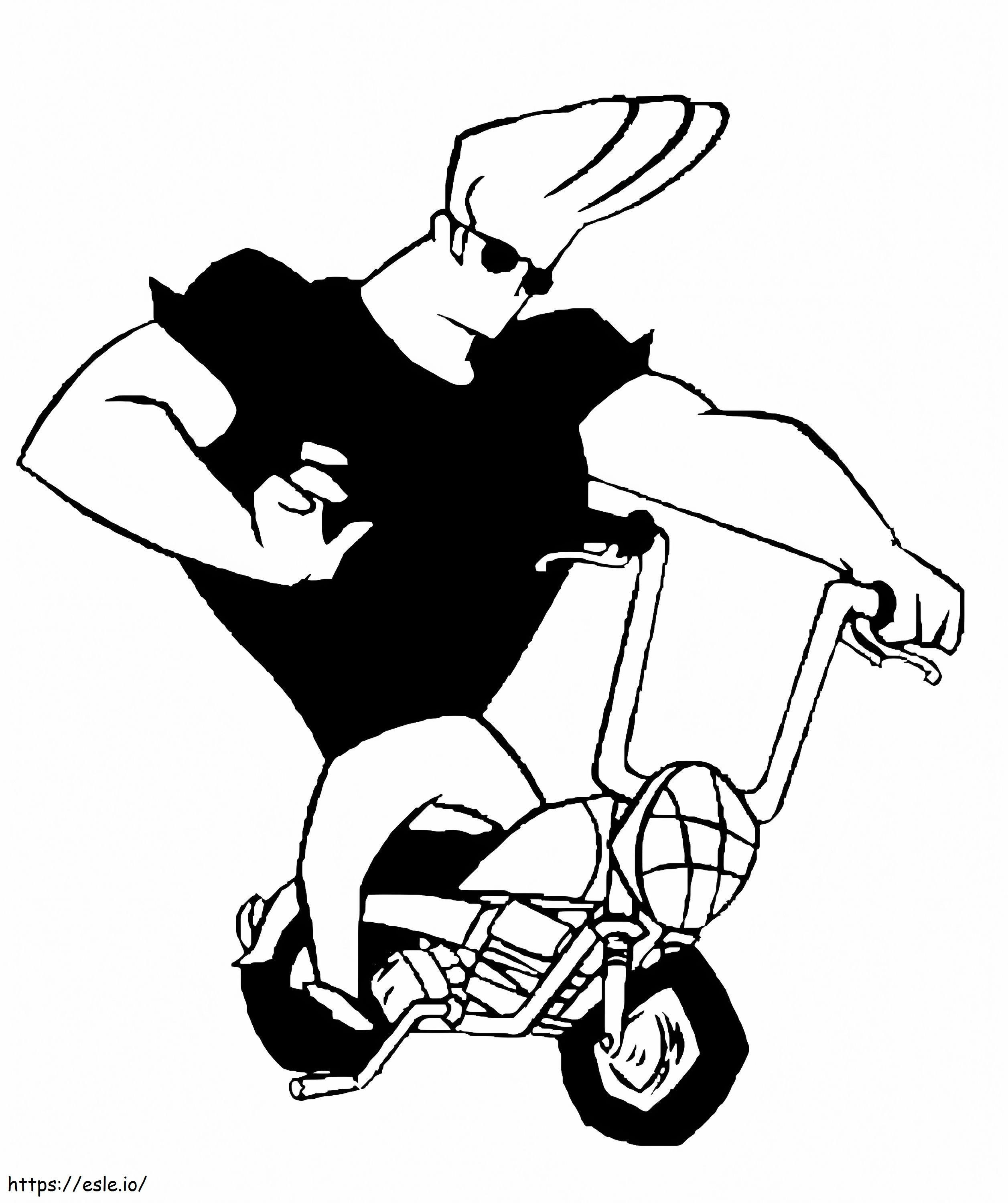Coloriage Johnny Bravo en moto à imprimer dessin