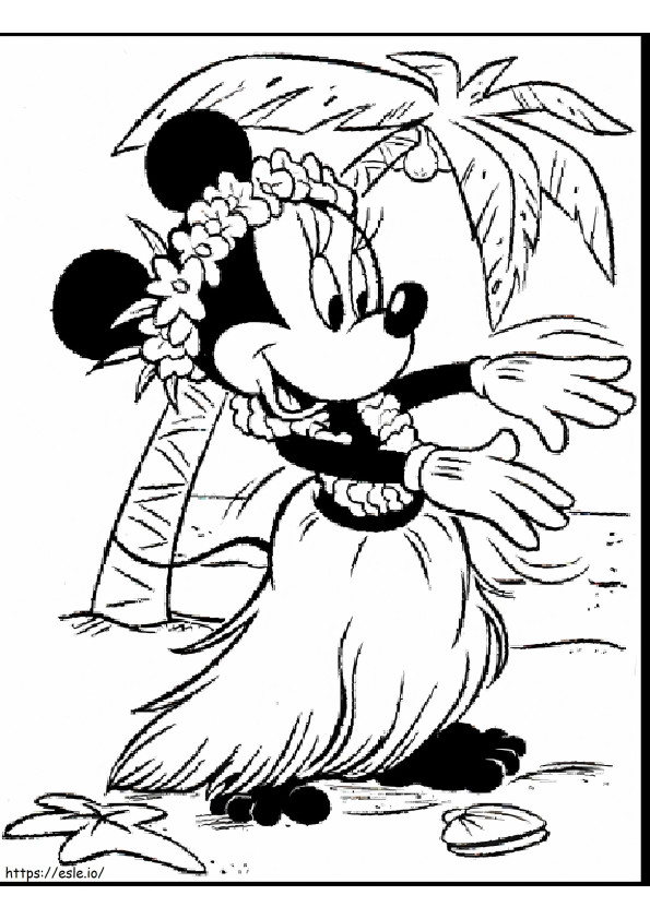 Minnie danst op het strand kleurplaat