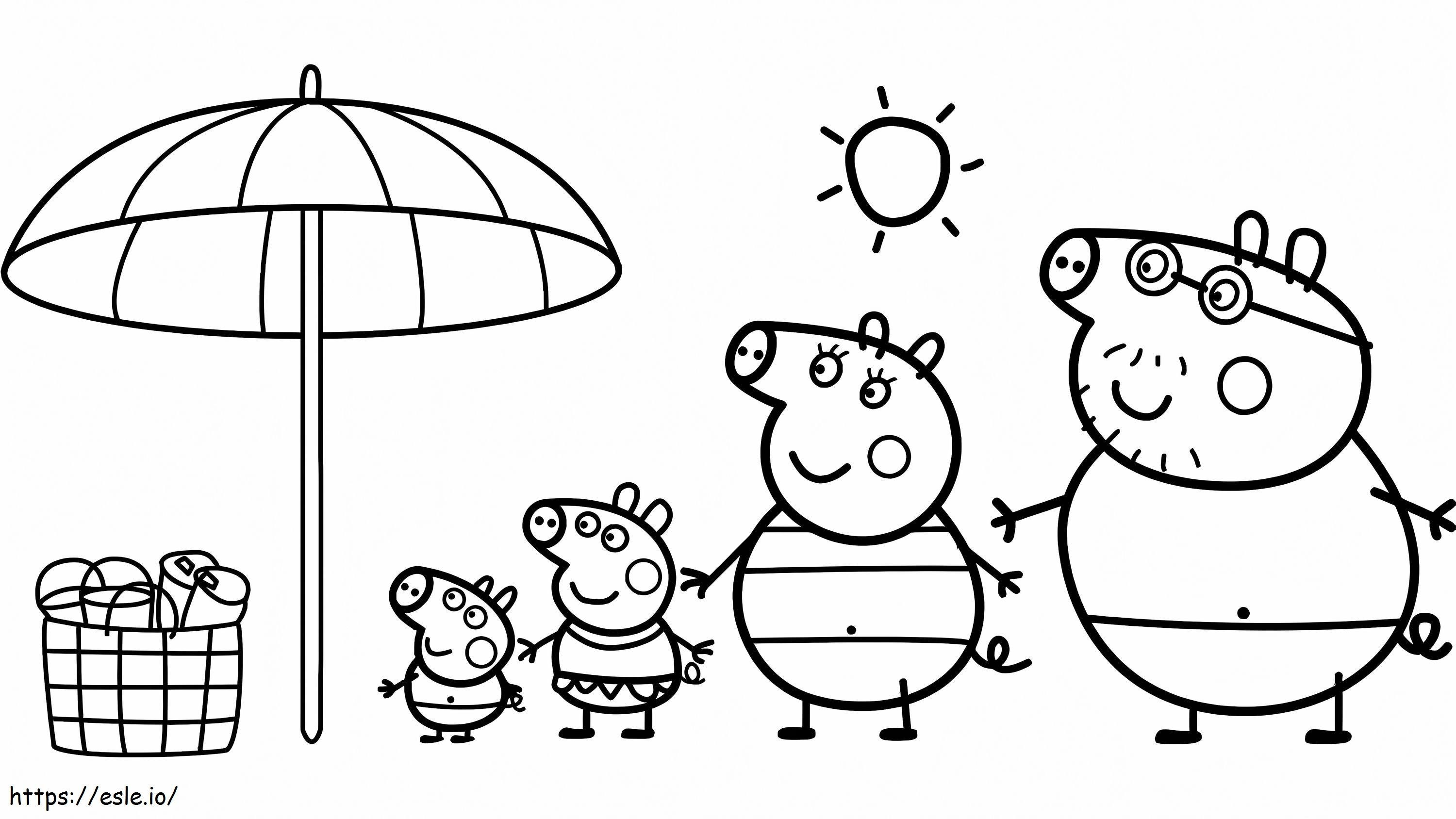 Coloriage Famille Peppa Pig sur la plage à imprimer dessin