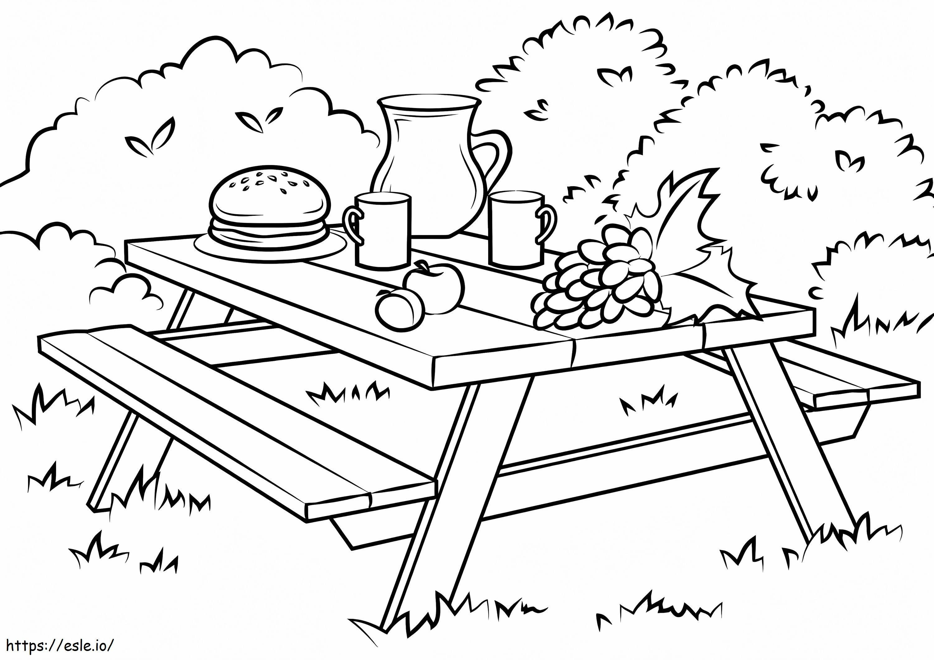 Meja Piknik yang Dapat Dicetak Gambar Mewarnai