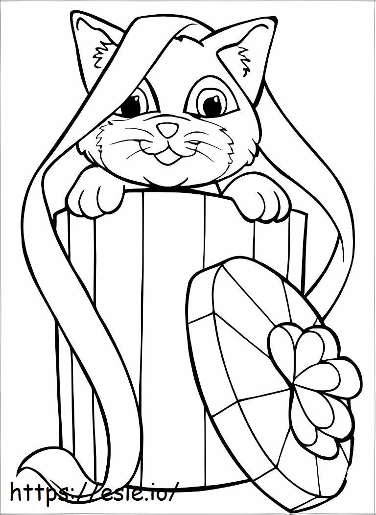 Kitten In Christmas Gift Box coloring page