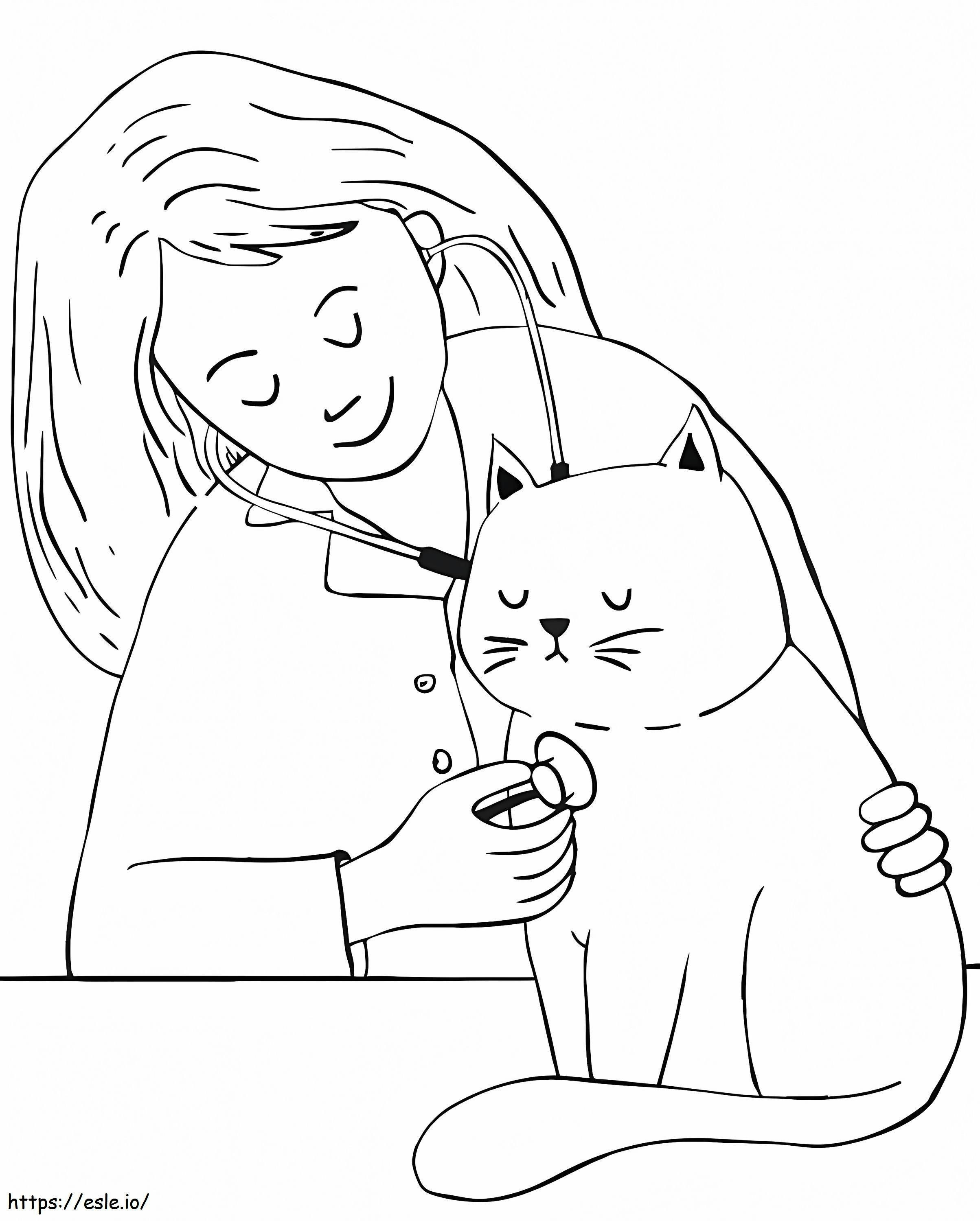 Coloriage Vétérinaire et un chat à imprimer dessin