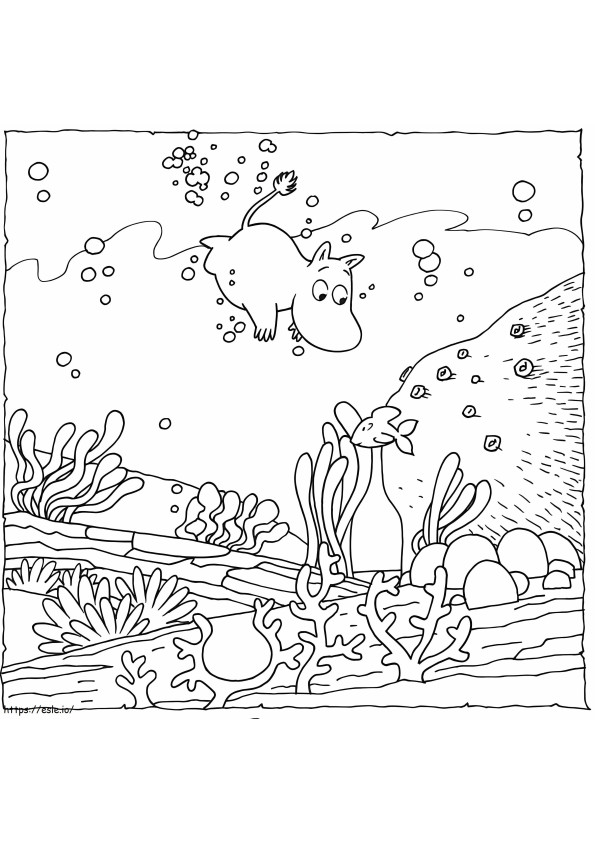 Coloriage Moominroll sous l'eau à imprimer dessin