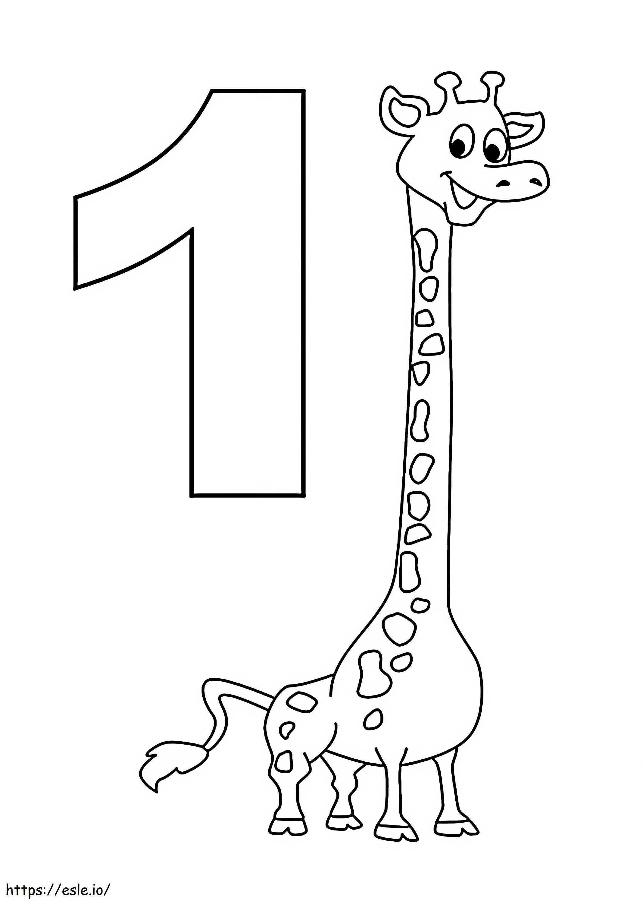 Número 1 y jirafa para colorear