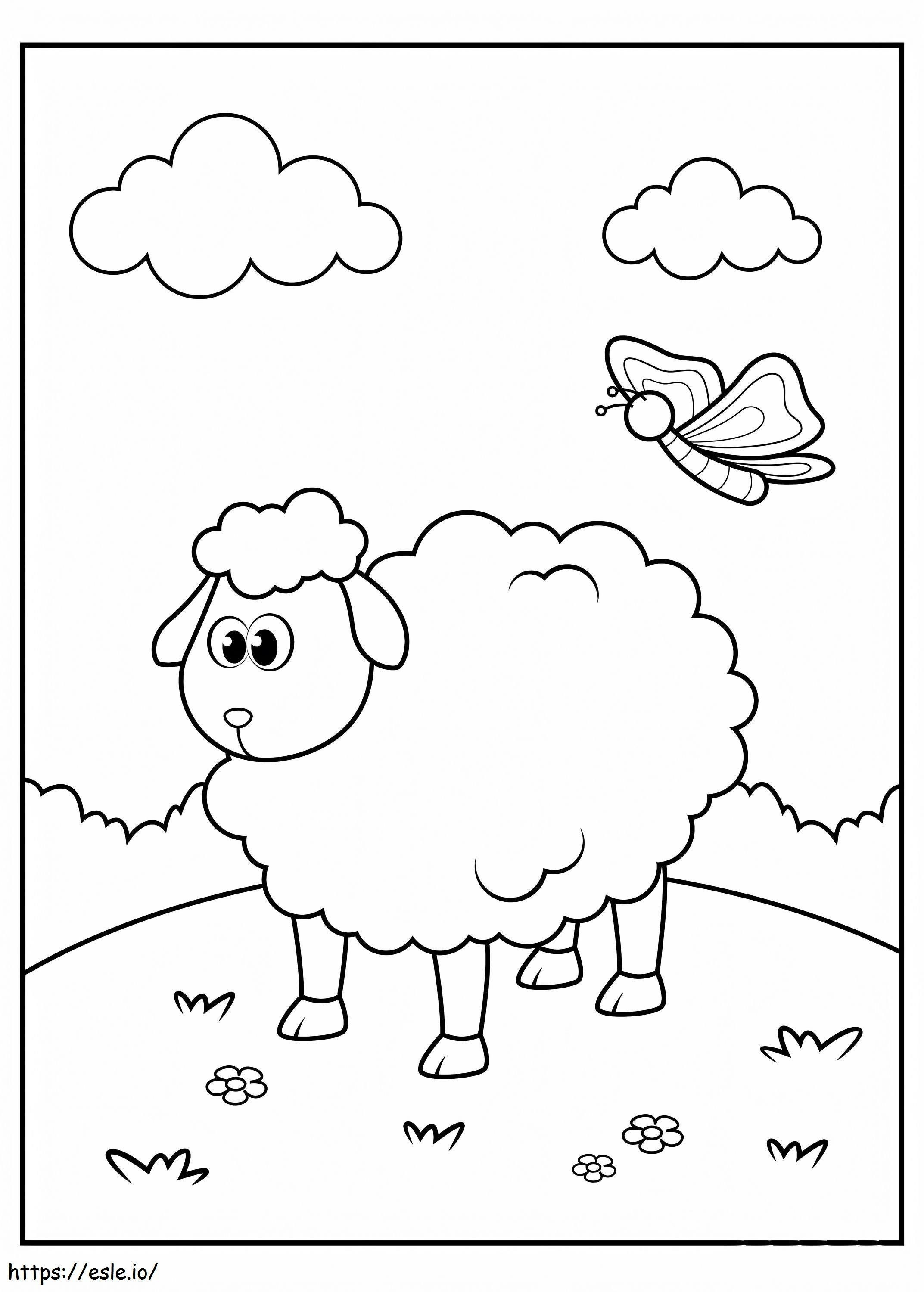 Sheep With Butterfly coloring page