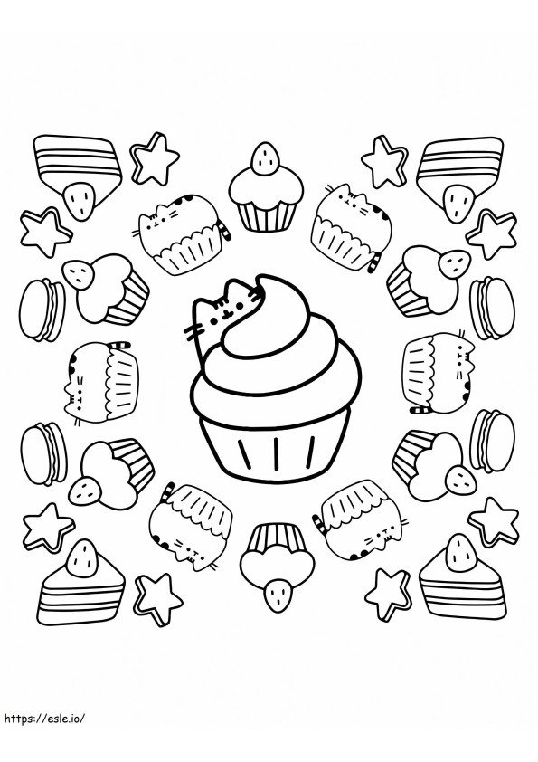 Pusheen Cupcakes coloring page
