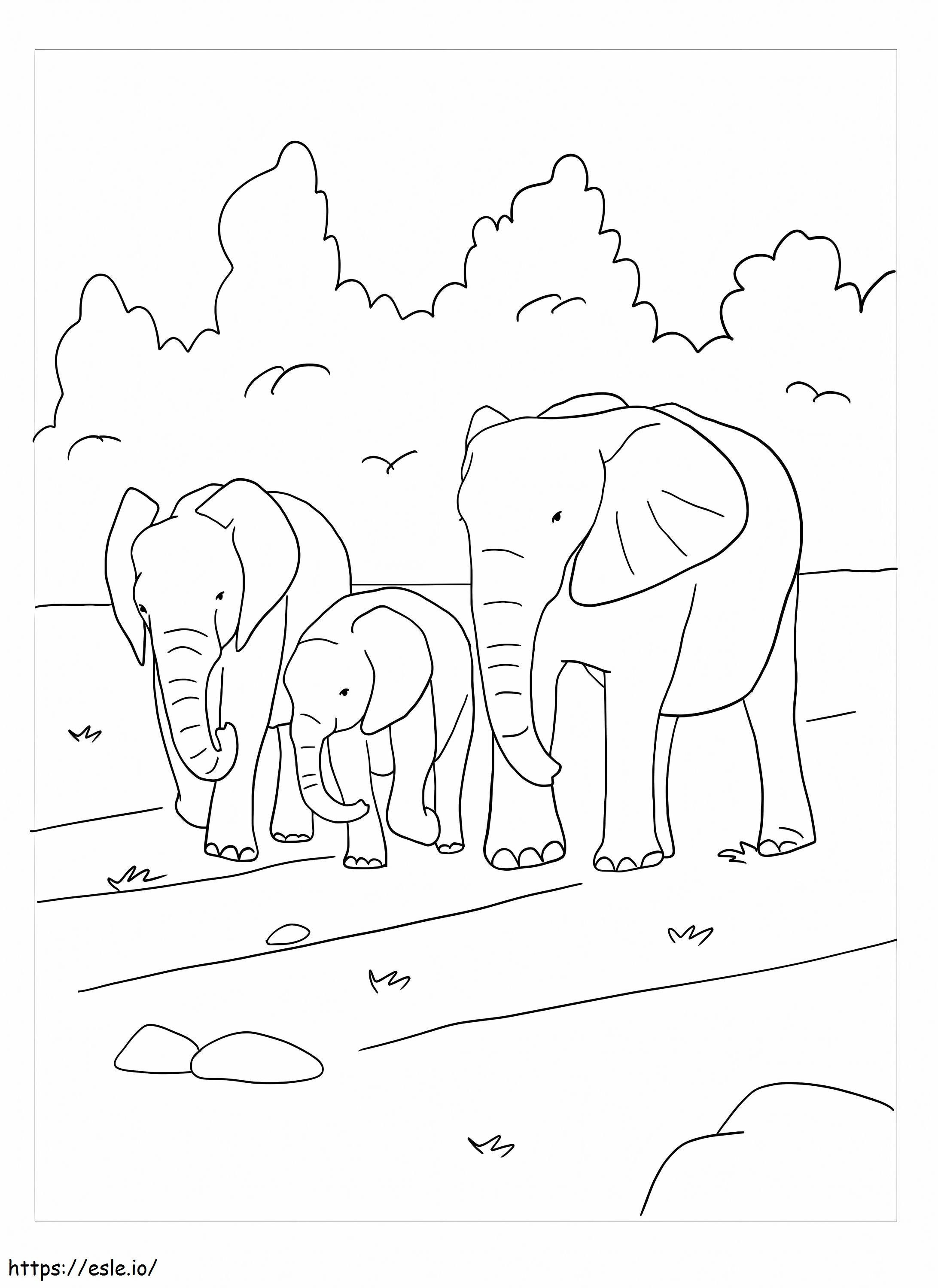 Elefanttien perhe värityskuva