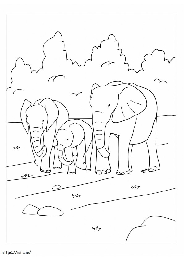 Elefanttien perhe värityskuva