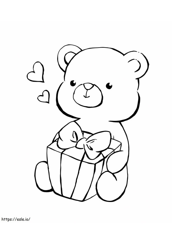 Teddy Bear Dengan Kotak Hadiah Gambar Mewarnai