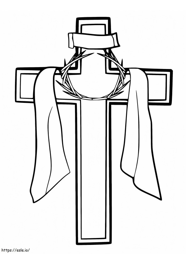 Cruz de Páscoa com guirlanda para colorir