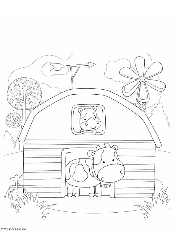 Vaca într-un hambar desen animat de colorat