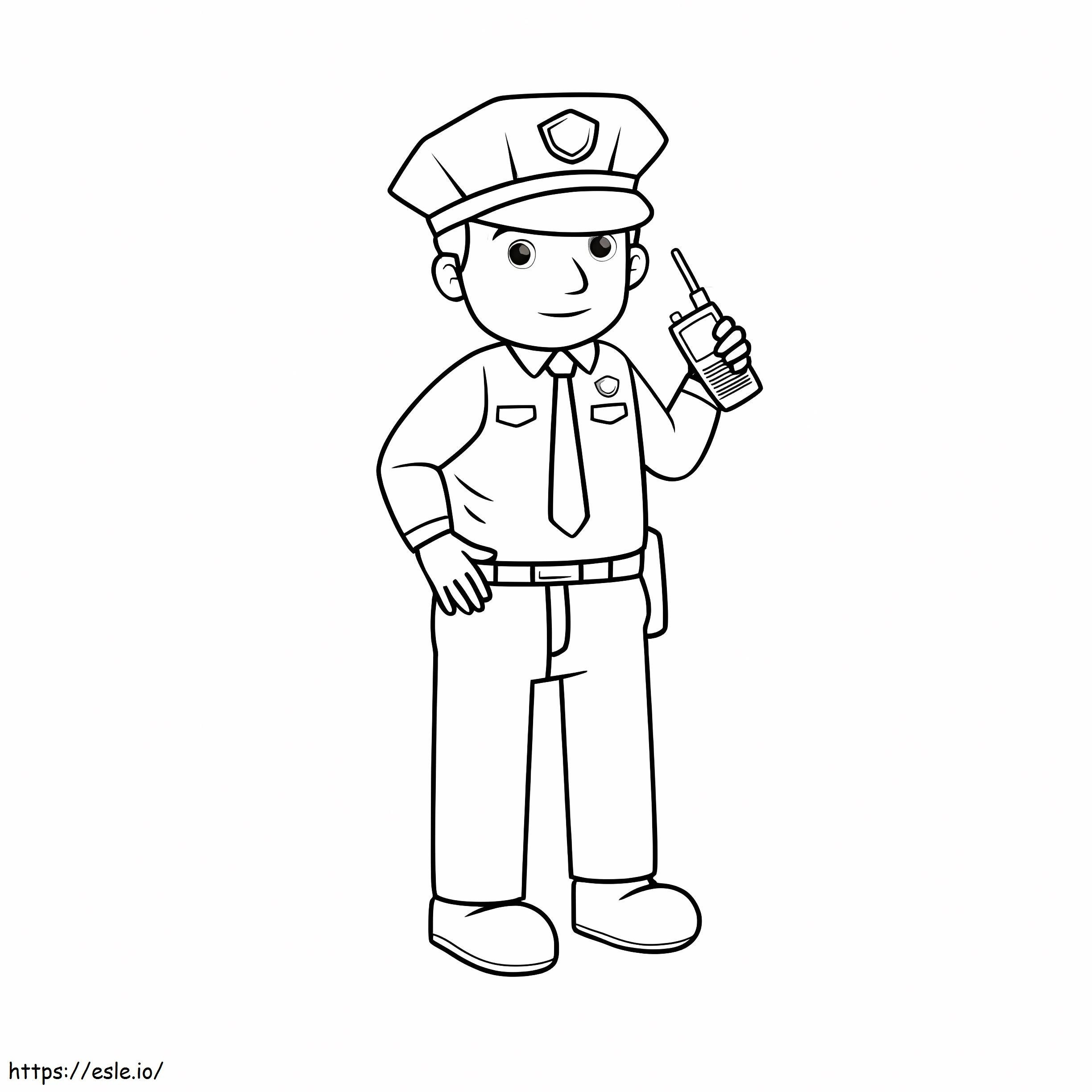 Policía sosteniendo walkie talkie para colorear