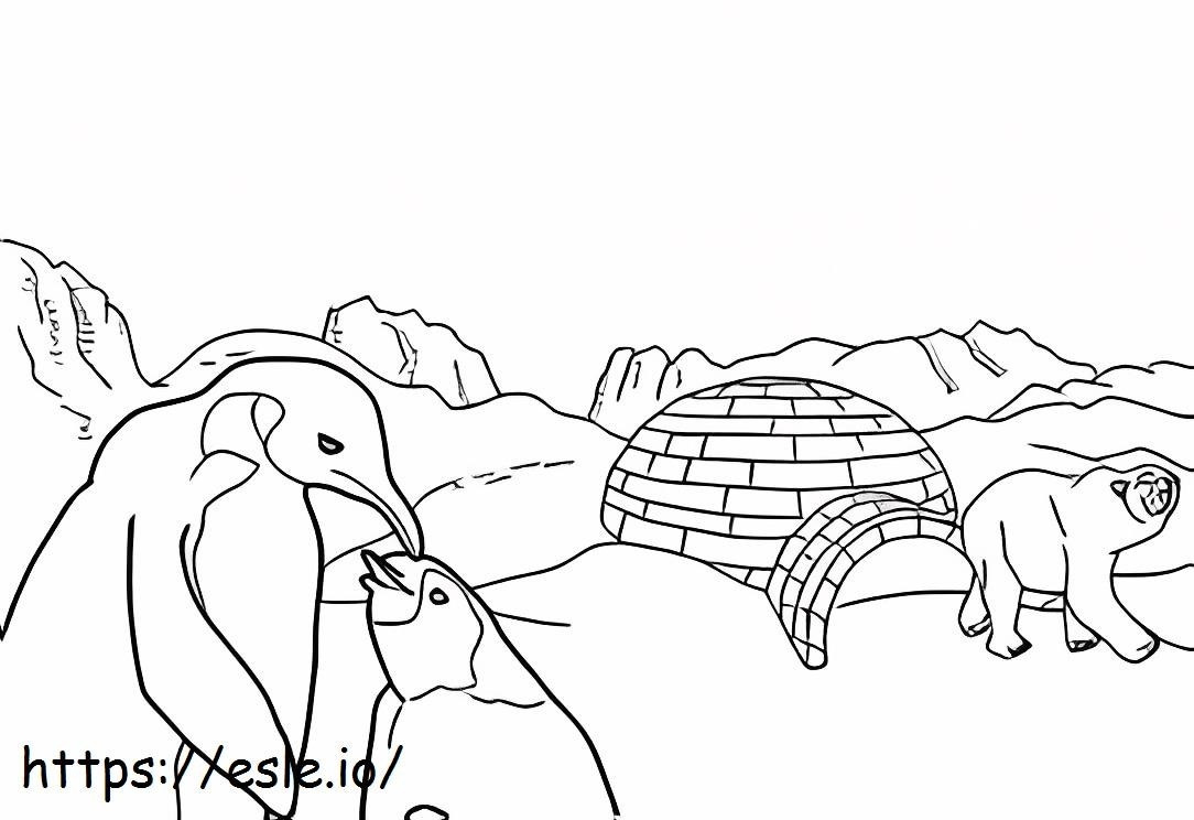 Ice Bear And Two Penguins coloring page