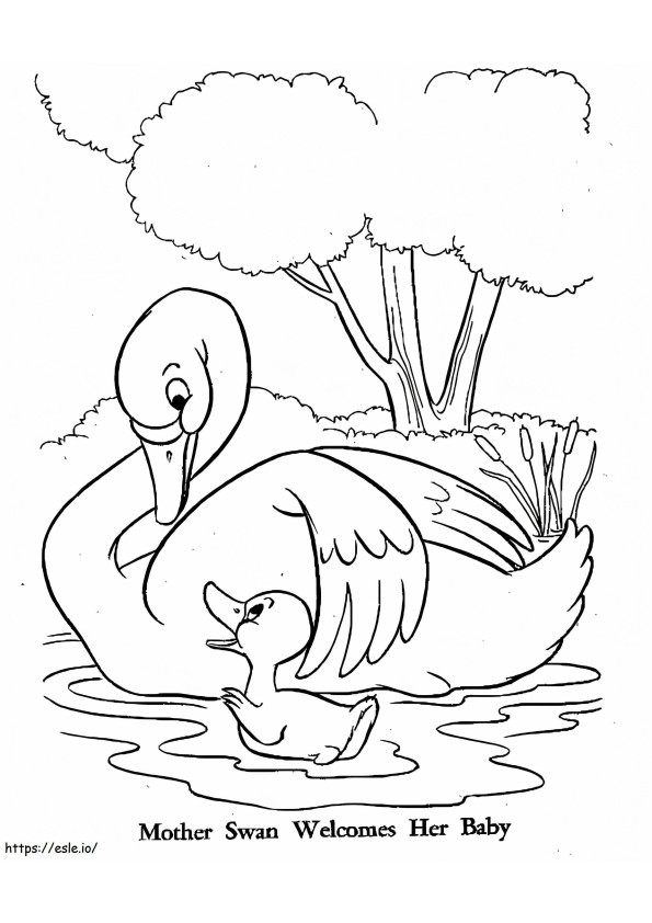 Coloriage Le vilain petit canard et la mère cygne à imprimer dessin