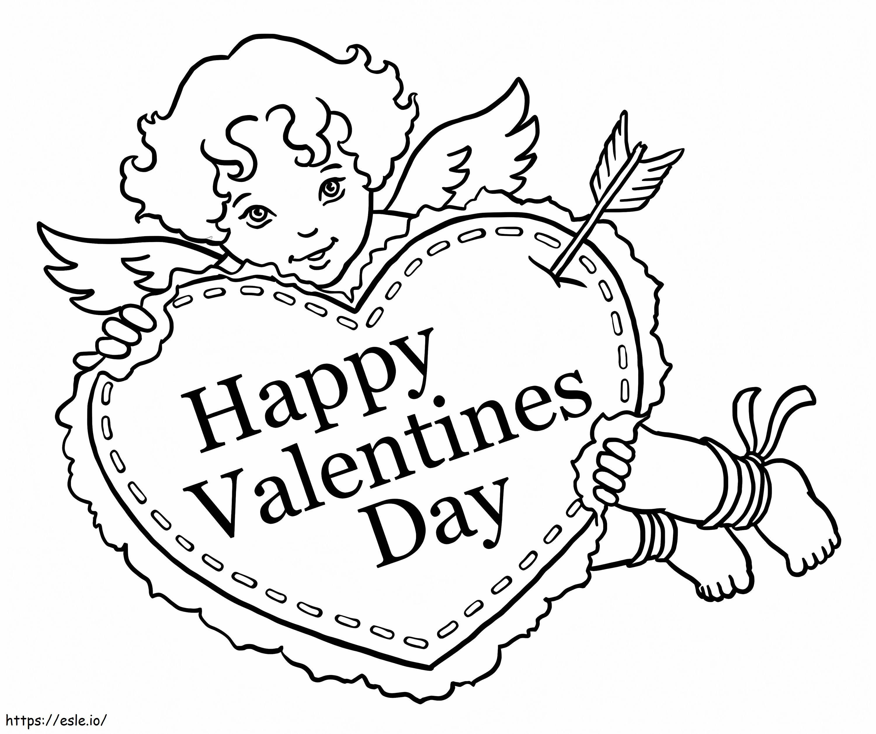 Coloriage Cupidon avec coeur de Saint-Valentin à imprimer dessin