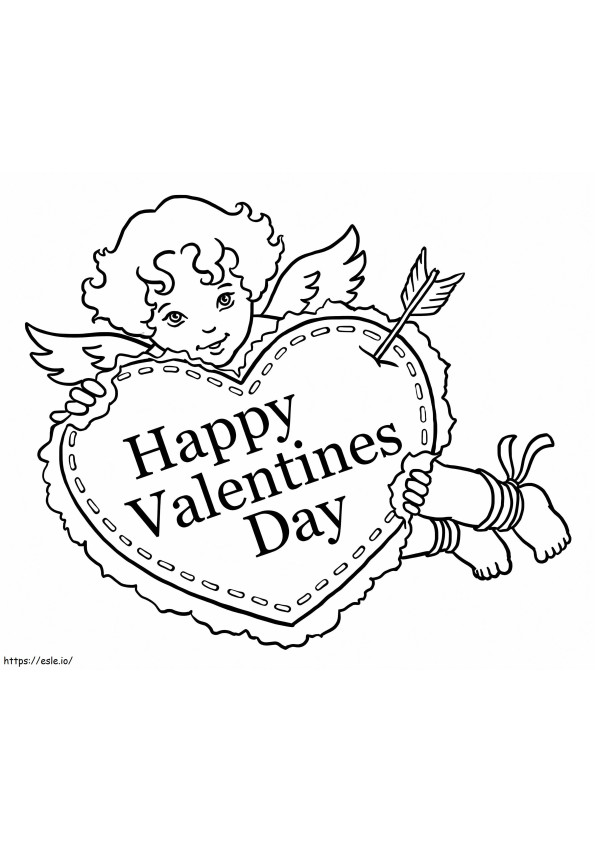 Cupido con corazón de San Valentín para colorear