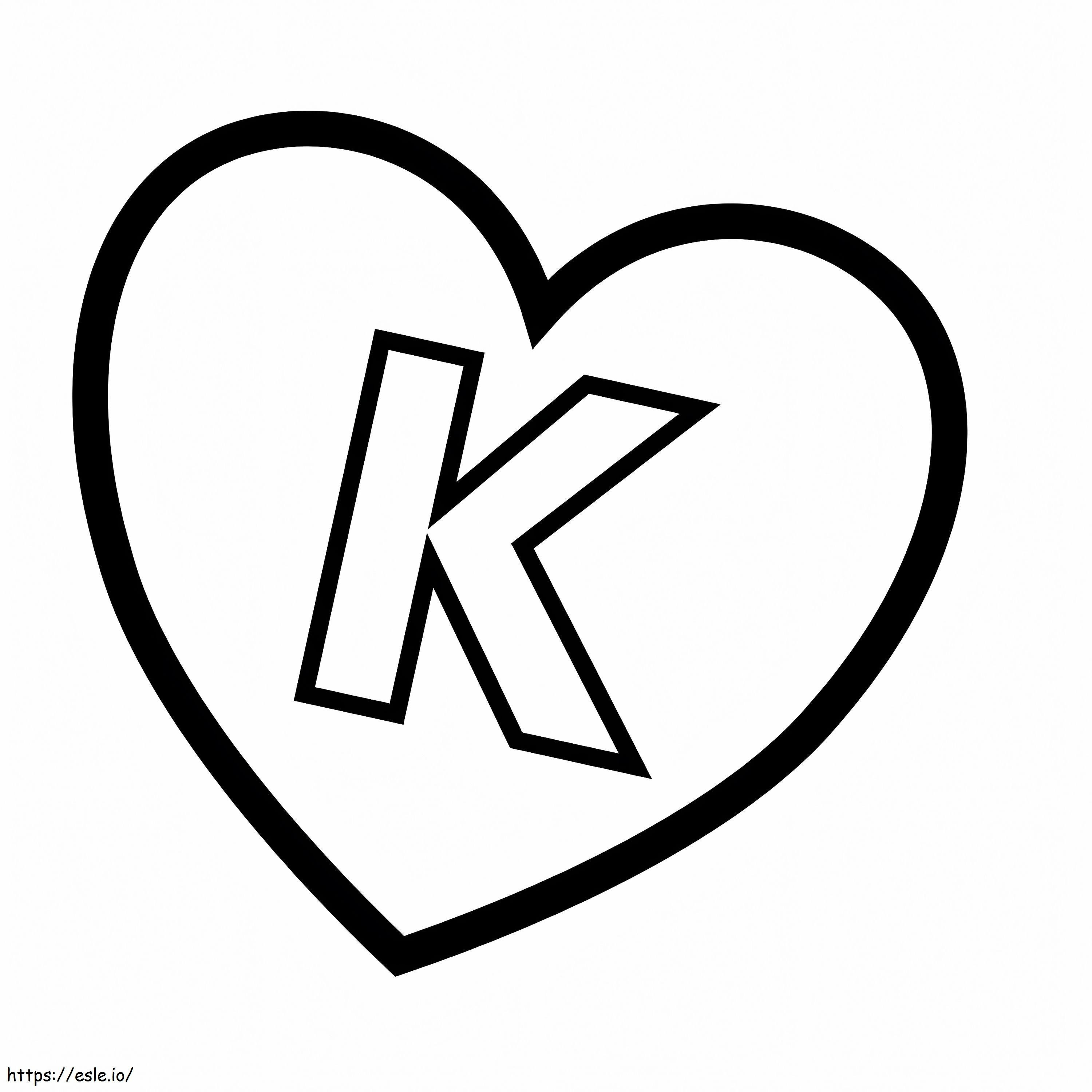 Letra K no coração para colorir