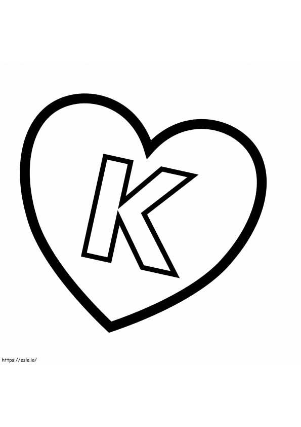 Letter K in hart kleurplaat