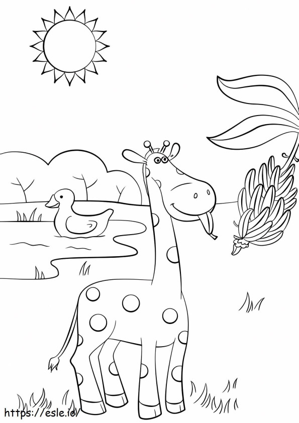 Coloriage 1529035390 Girafe mangeant de la banane à imprimer dessin