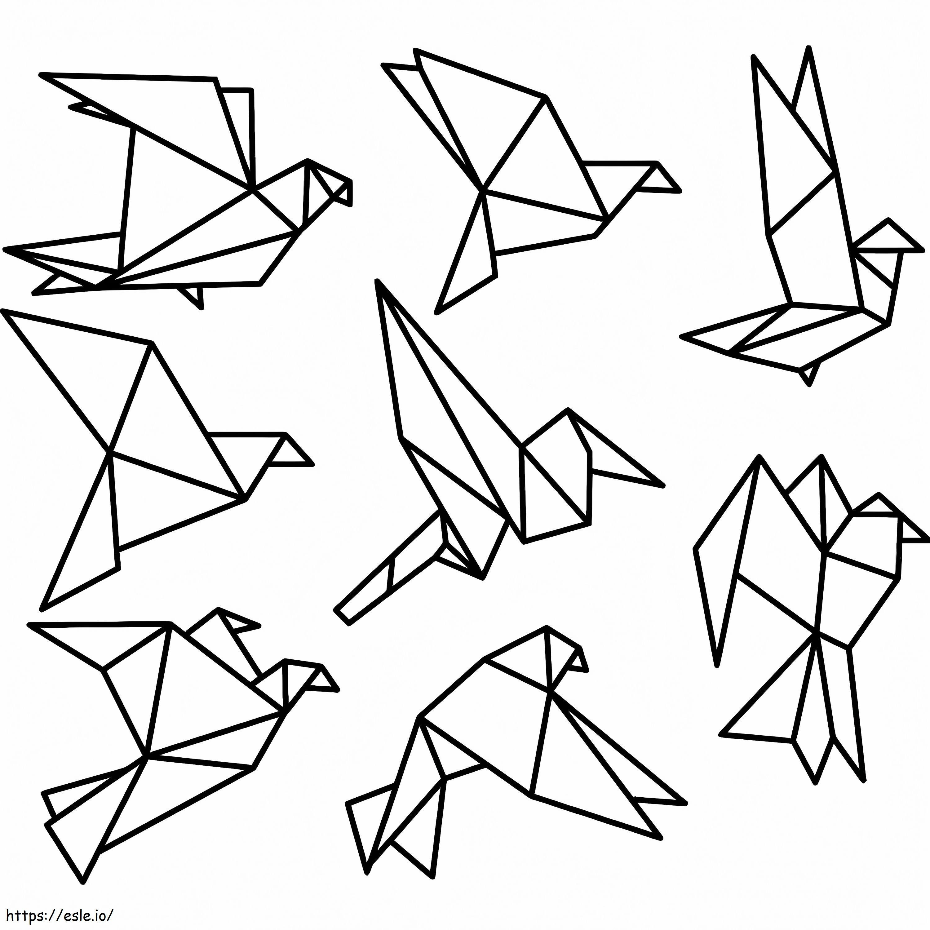 Coloriage Oiseaux en origami à imprimer dessin