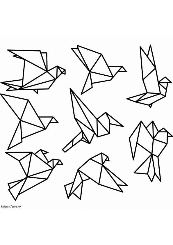 Uccelli di origami da colorare