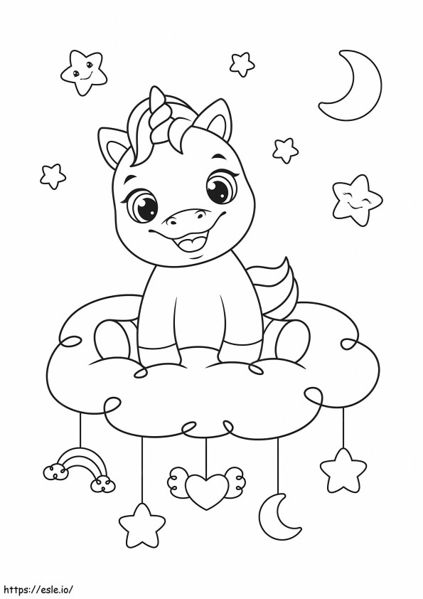 Funny Unicorn Sitting On The Cloud coloring page