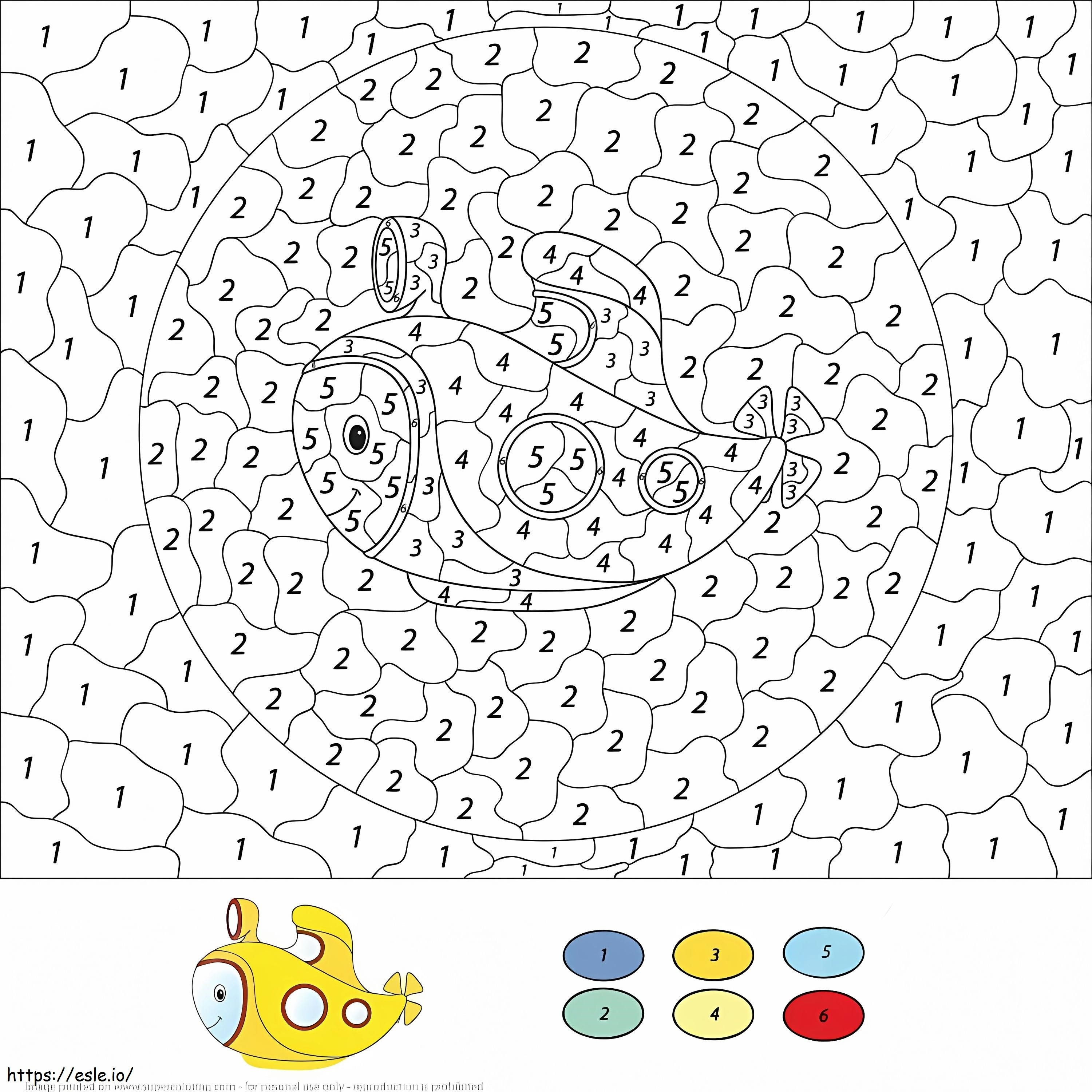 Submarine Color By Number coloring page
