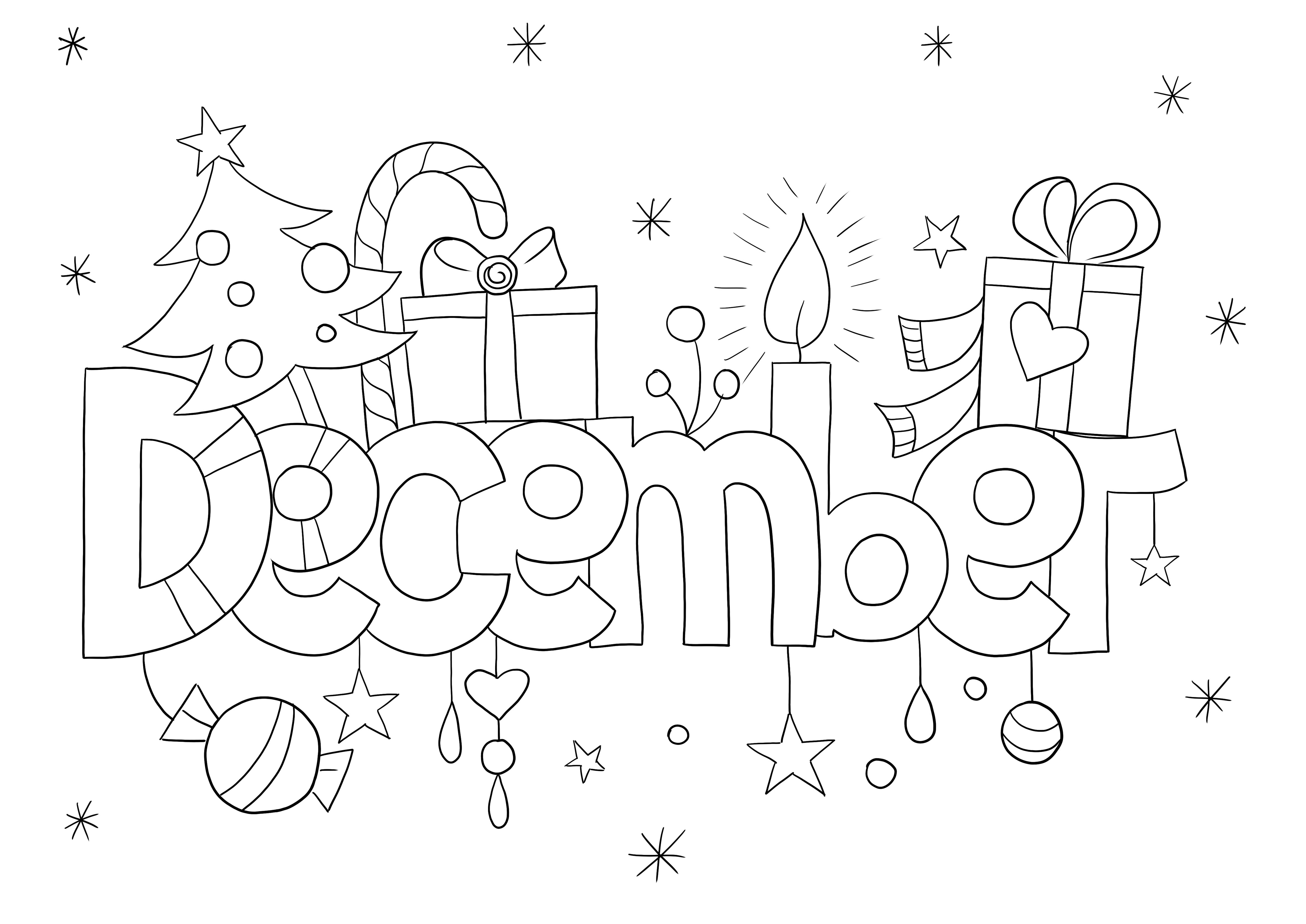 December month image to print and color for free