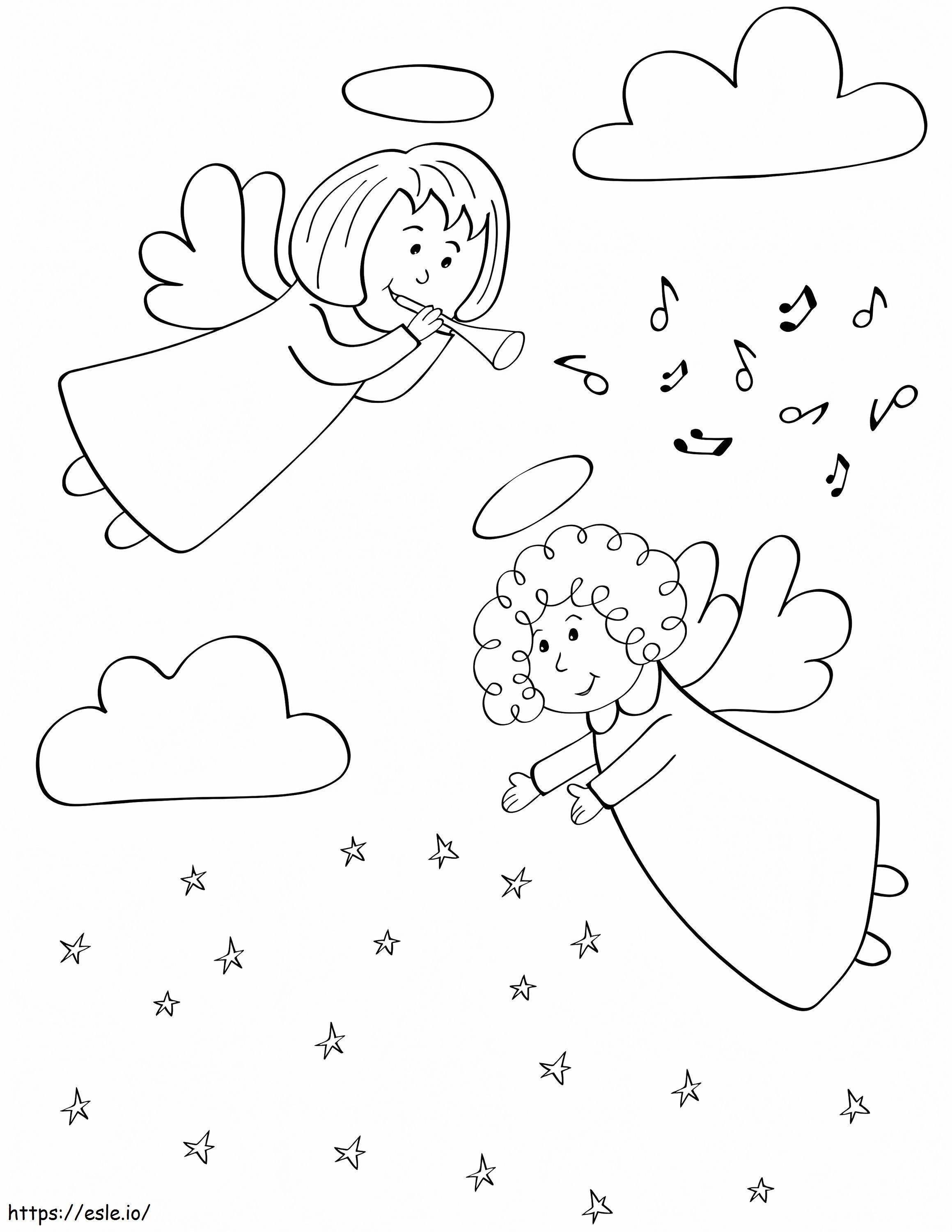 Christmas Angels In The Sky coloring page